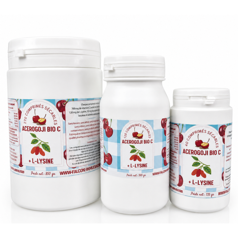 VITAMINE C NATURELLE ACEROLA BAIE DE GOJI ET L-LYSINE en comprimés ACEROGOJI BIO C + L-LYSINE